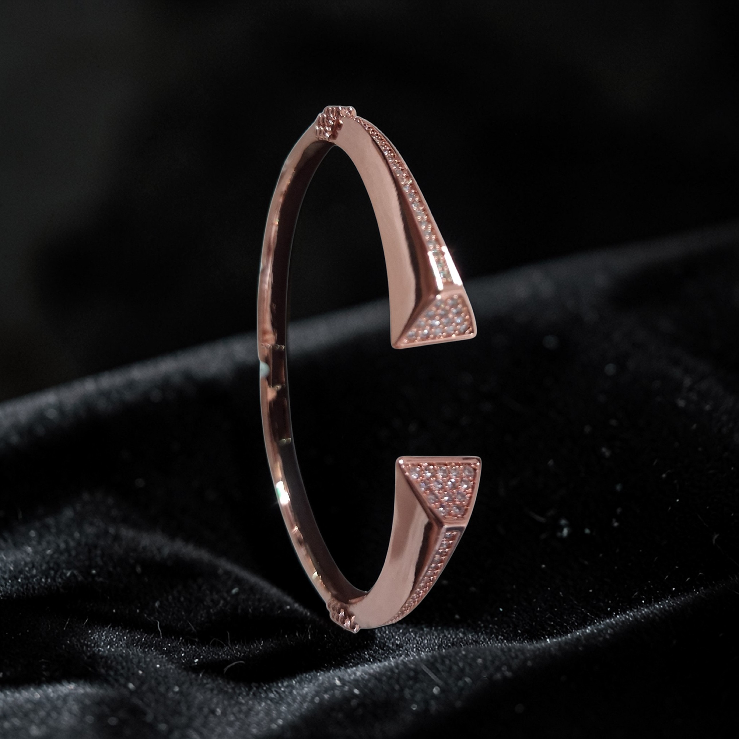 Contemporary rose gold geometric cuff bracelets