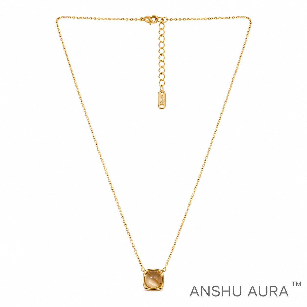 Square Stone Gold Pendant Necklace