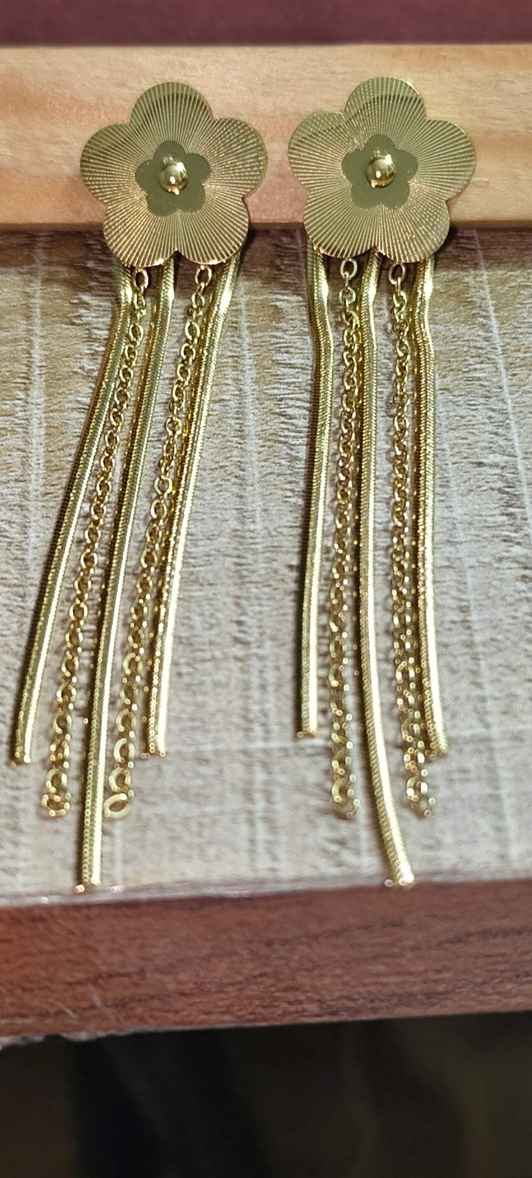 Gold Floral Chain Drop Earrings