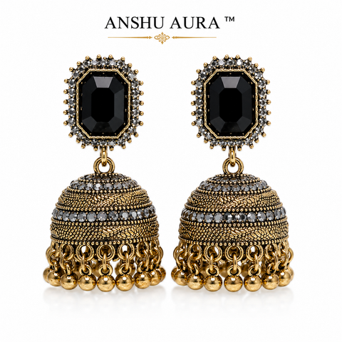 Black Stone Jhumka Earrings
