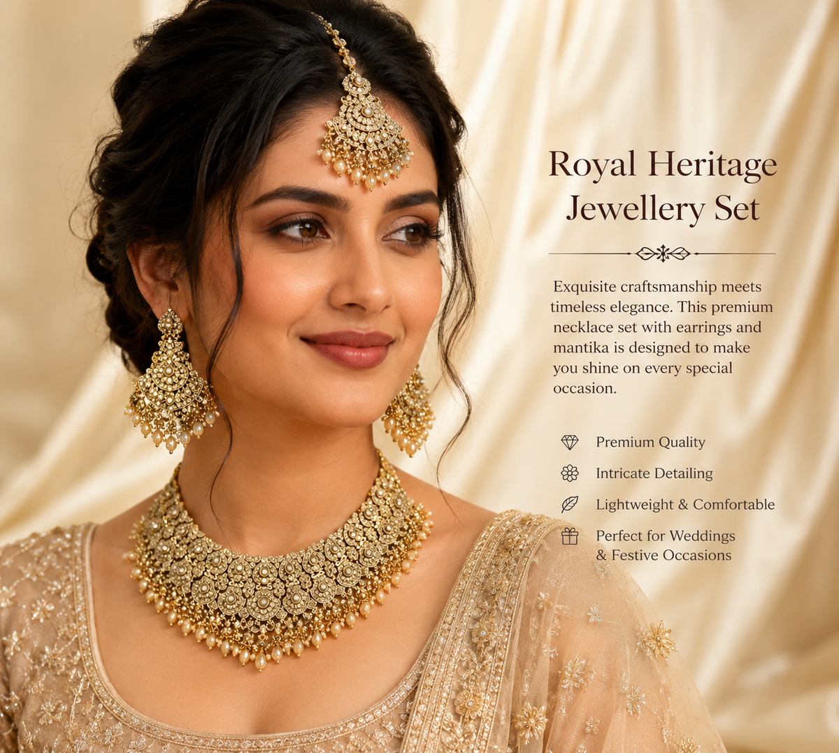 Royal Kundan Bridal Necklace Set with Earrings & Maang Tikka | Premium Wedding Jewellery | ANSHU AURA