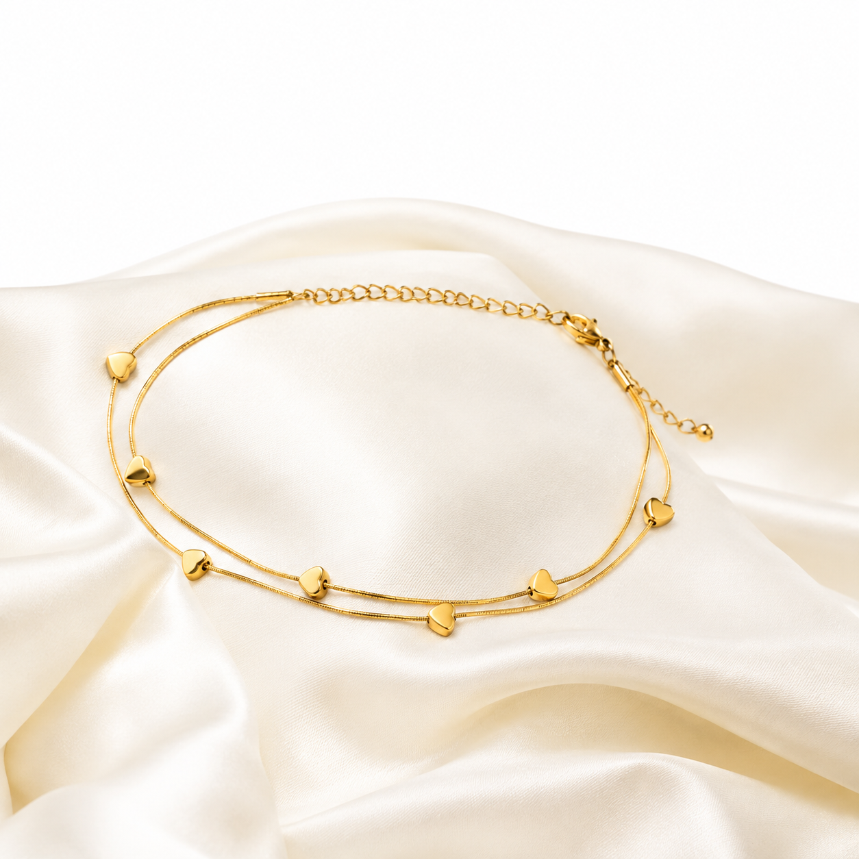 Heart Charm Double-Layer Anklet
