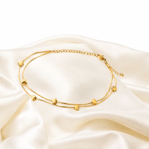 Heart Charm Double-Layer Anklet