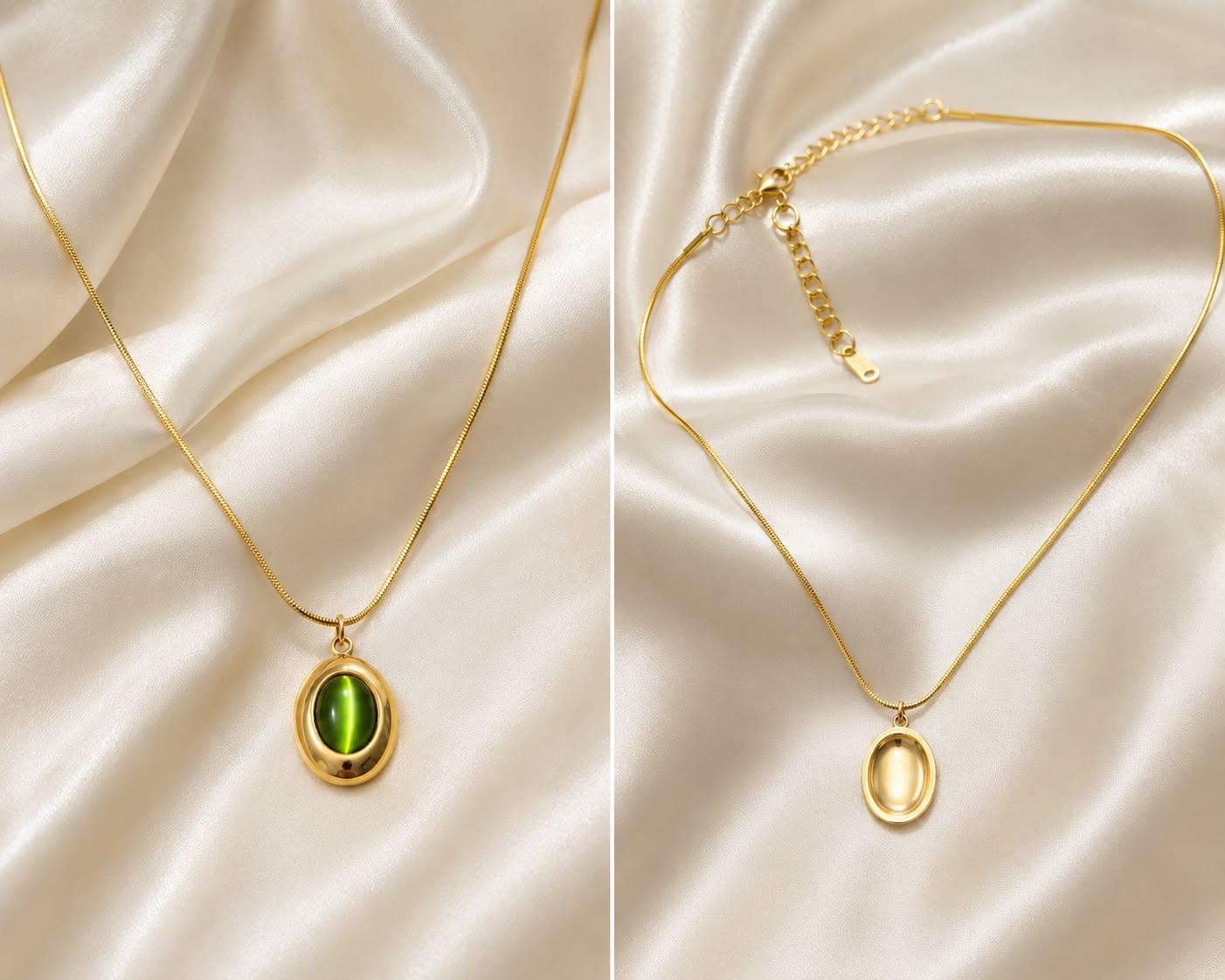 Premium Green Oval Stone Pendant Necklace