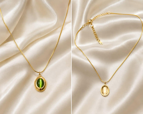Premium Green Oval Stone Pendant Necklace