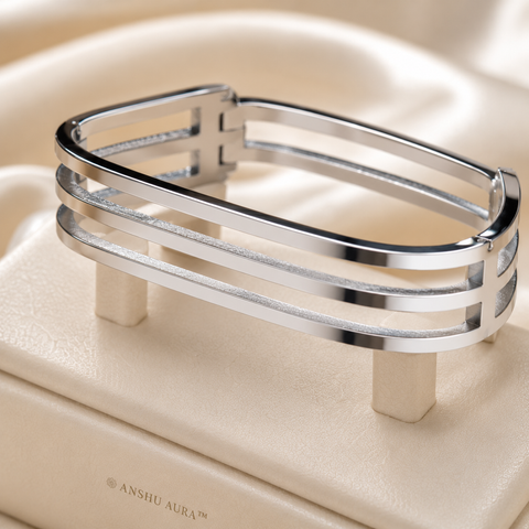Luxe Triple-Line Silver Cuff Bracelet