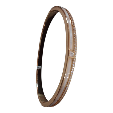 Elegance Rose Gold & Mother-of-Pearl Bangle with Zirconia Accents