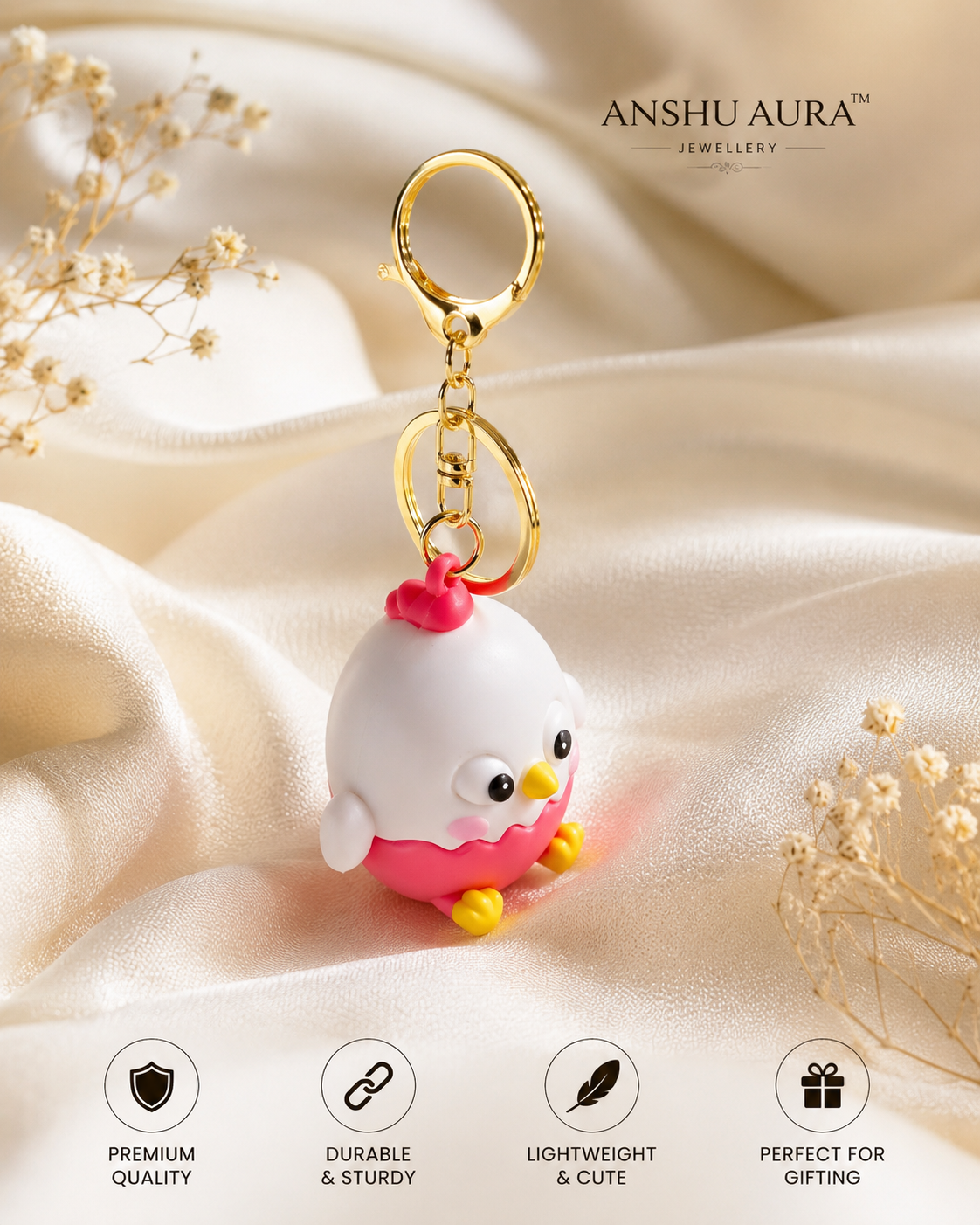Cute Pink & White Bird Keychain – Premium Bag Charm