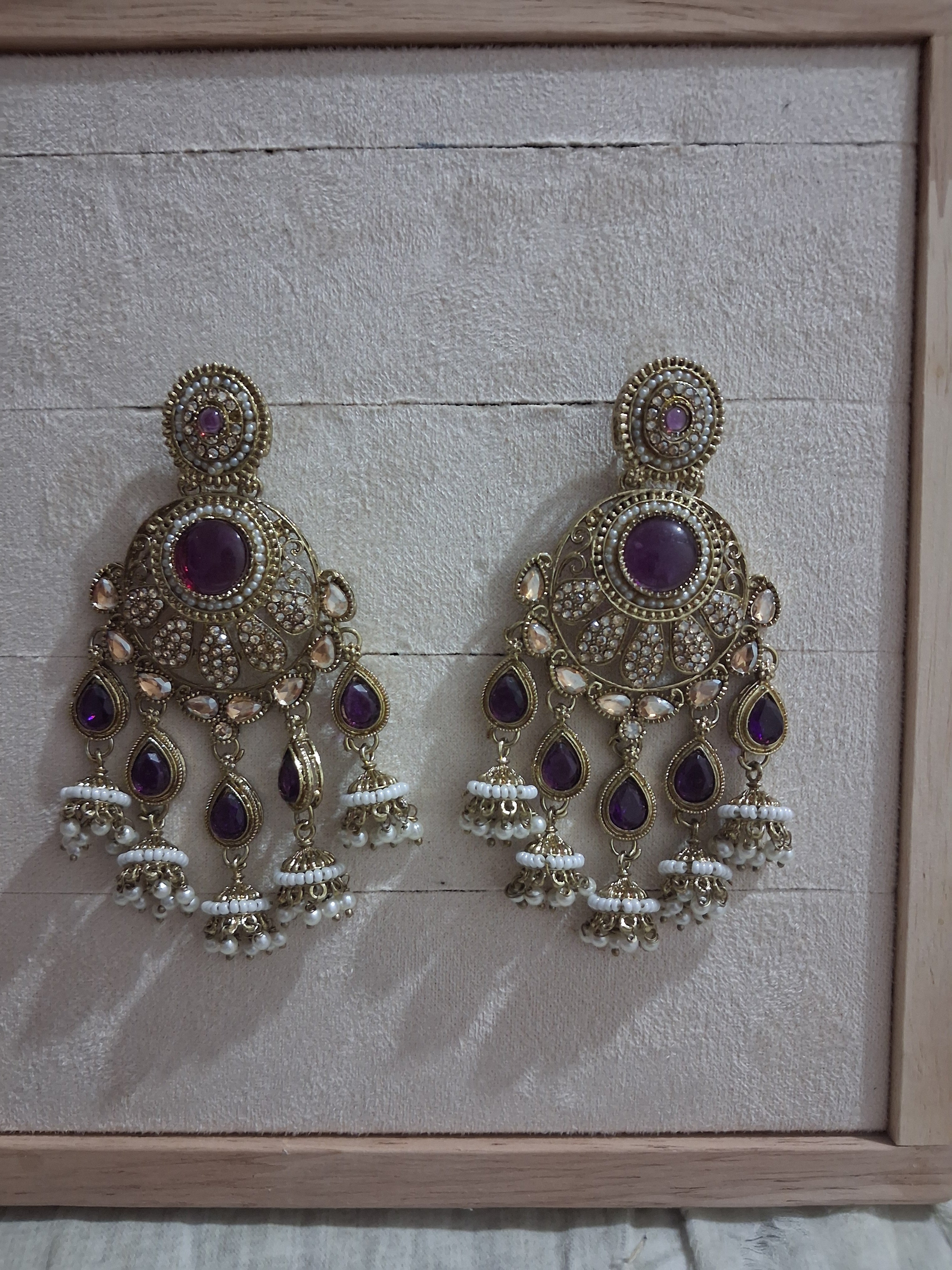 Royal Bahubali Kundan Chandbali Earrings with Triple Jhumki Drops