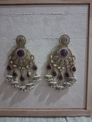 Royal Bahubali Kundan Chandbali Earrings with Triple Jhumki Drops