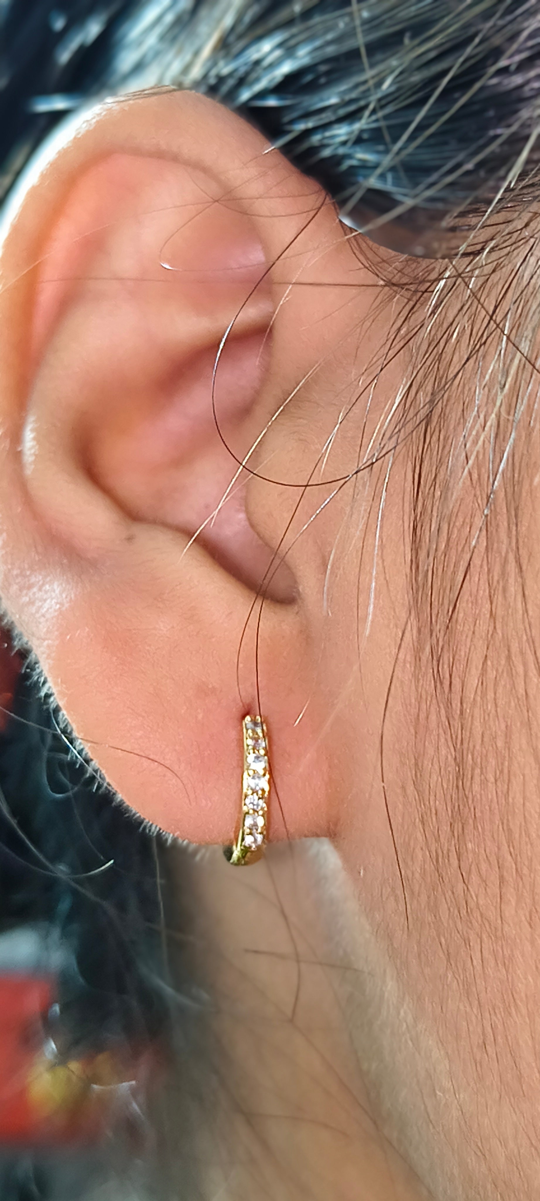 Gold-Tone White Stone Huggie Hoop Earrings