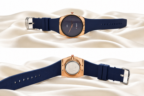 FIREST Blue Silicone Strap Analog Watch – Rose Gold Case | Premium Everyday Fashion Watch