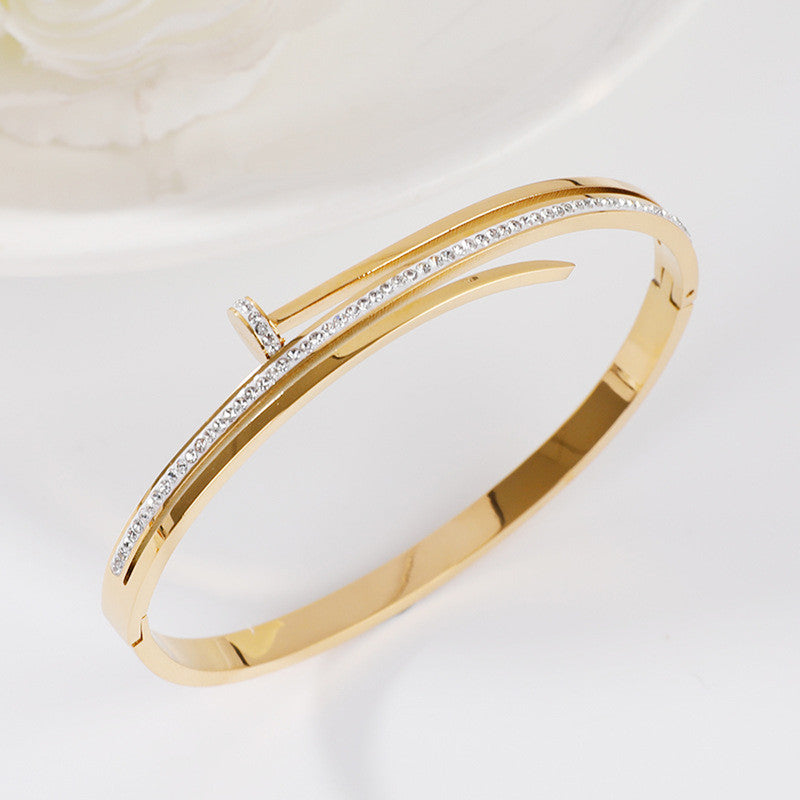 Architectural Glamour: Luxury Nail Pavé Crystal Anti-Tarnish Bangle