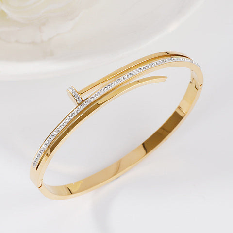 Architectural Glamour: Luxury Nail Pavé Crystal Anti-Tarnish Bangle