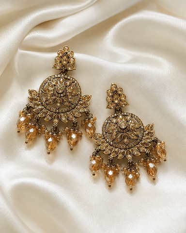 Vintage Champagne Crystal Chandbali Earrings | Premium Ethnic Party & Wedding Earrings for Women