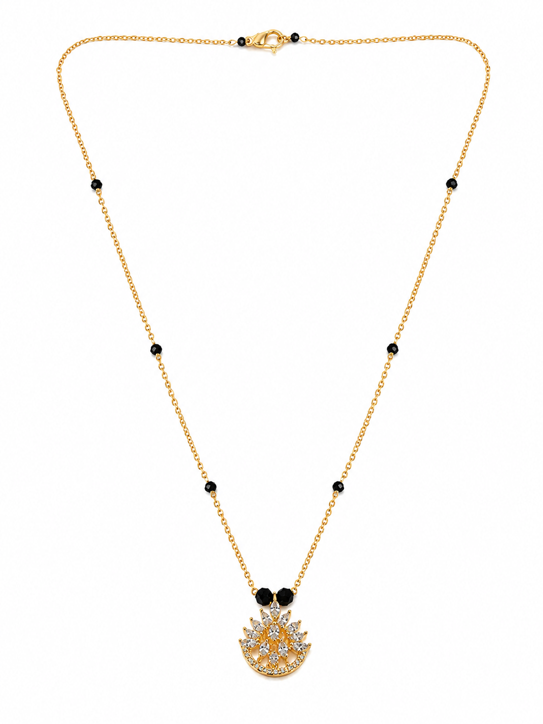 Elegant Gold-Plated Black Beaded Pendant Necklace