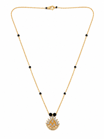 Elegant Gold-Plated Black Beaded Pendant Necklace
