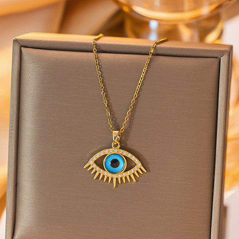 Mystic Azure: Handcrafted 18K Gold Plated Evil Eye Pendant Necklace