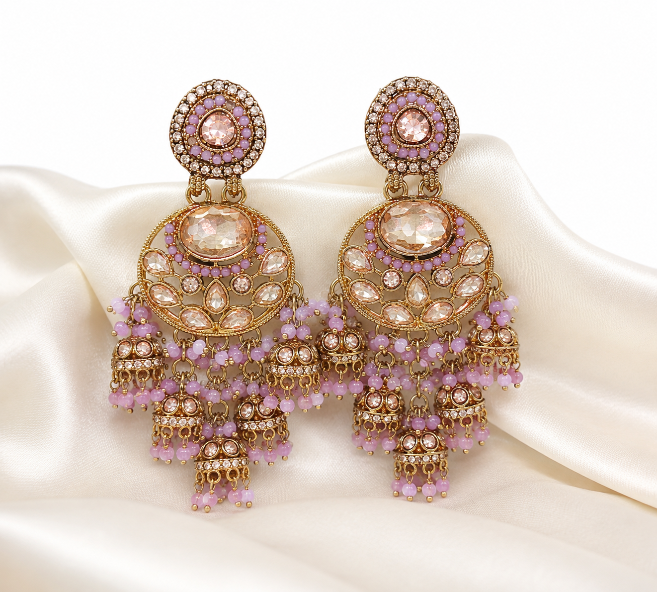 Royal Lavender Crystal Chandelier Jhumka Earrings