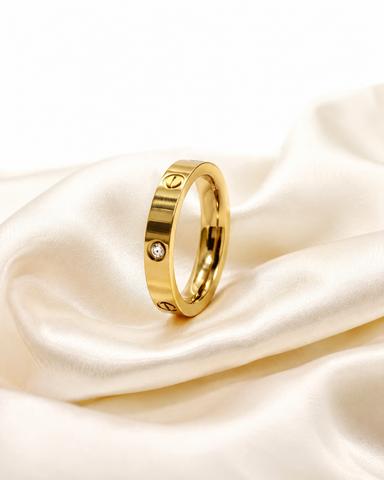 Classic Screw Motif Gold-Tone Crystal Ring