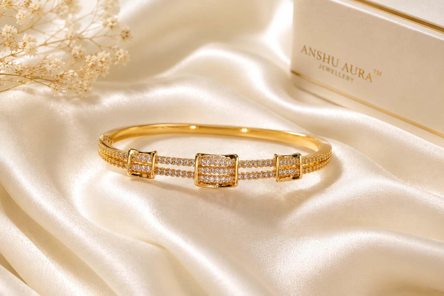 Luxe Crystal Gold-Tone Open Cuff Bracelet