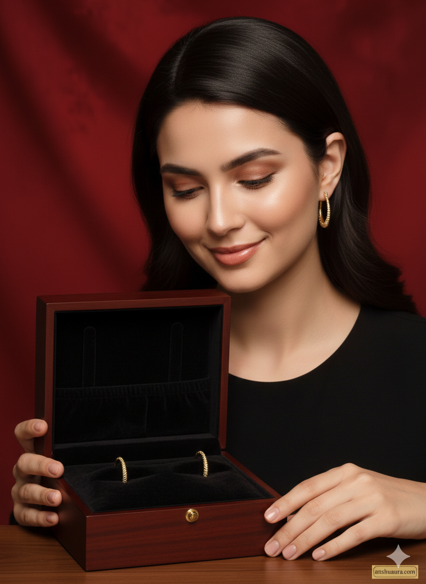 Textured Golden Oval Hoop Earrings – Elegant Luxury Collection