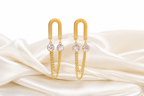 Gold Crystal Chain Drop Earrings