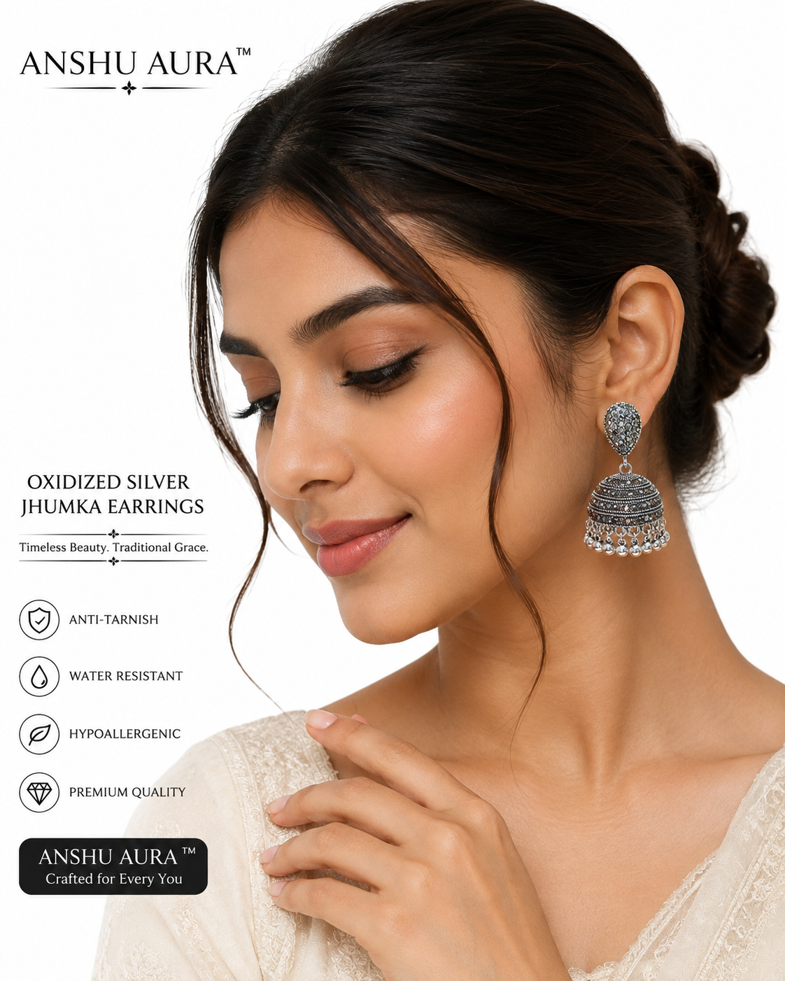 Oxidized Silver Jhumka Earrings