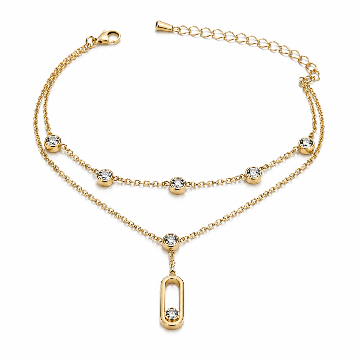 Elegant Double-Layer Gold-Tone Crystal Anklet