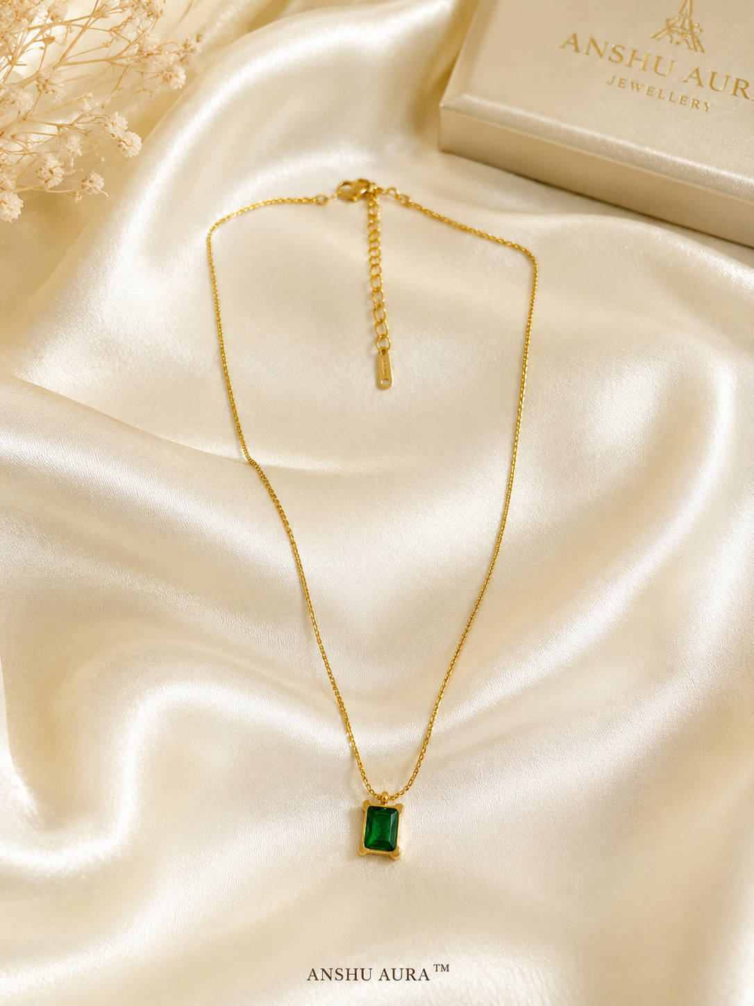 Emerald Green Rectangle Pendant Necklace