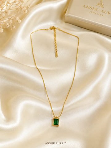 Emerald Green Rectangle Pendant Necklace