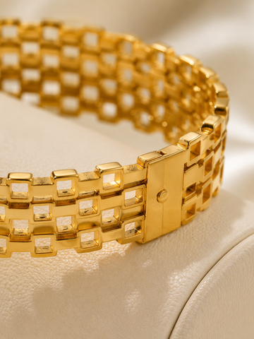 Golden Grid Luxe Bracelet – Anti-Tarnish Statement Bracelet,