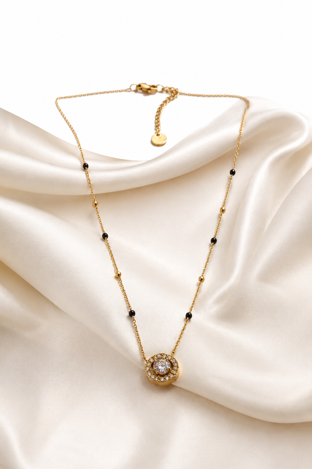 Black Beaded Halo Pendant Necklace