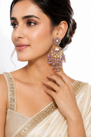 Royal Lavender Crystal Chandelier Jhumka Earrings