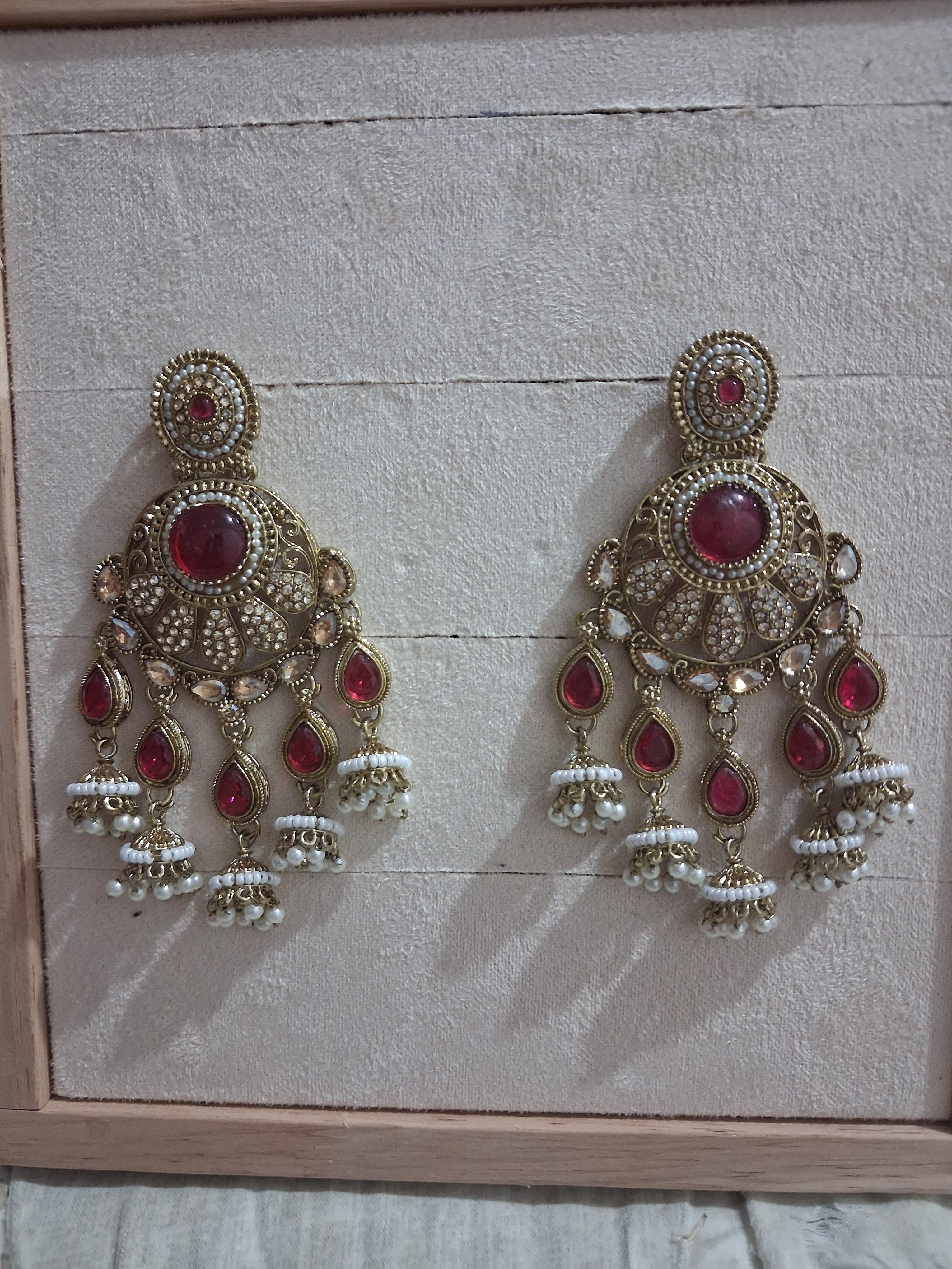 Royal Bahubali Kundan Chandbali Earrings with Triple Jhumki Drops