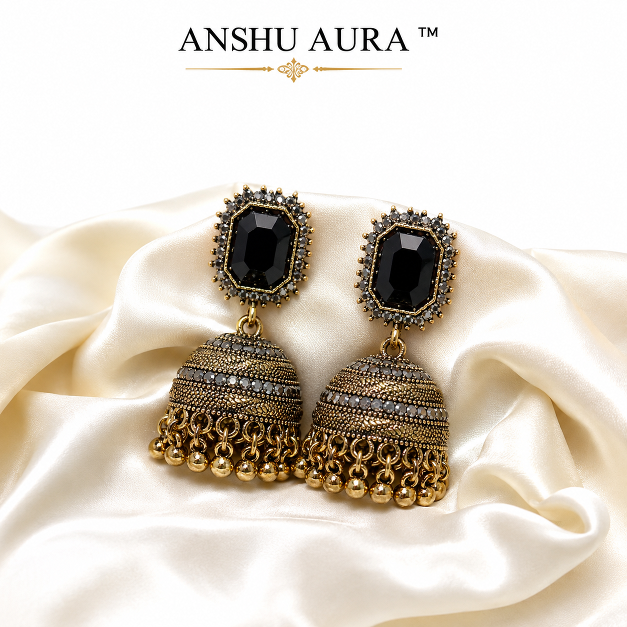Black Stone Jhumka Earrings