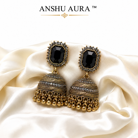 Black Stone Jhumka Earrings