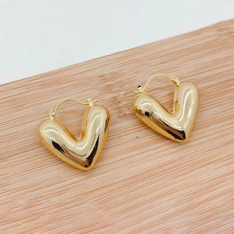 Gold Puffy Heart Hoop Earrings - Anti-Tarnish Bold Love Hoops
