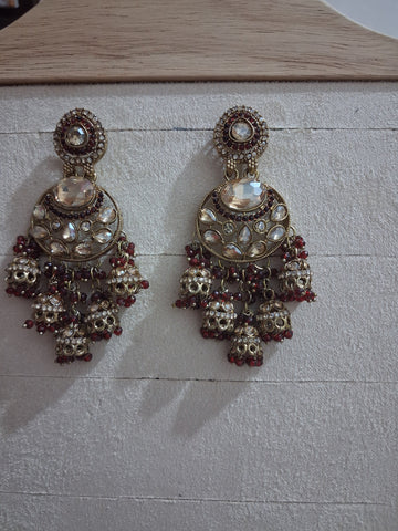 Anshu Aura Designer Kundan Jhumka Earrings with Premium Stone & Bead Work (Multiple Colors)