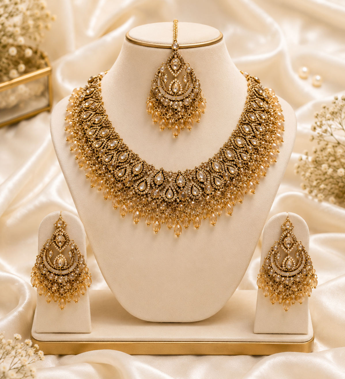 Royal Kundan Bridal Necklace Set with Matching Earrings & Maang Tikka | Gold Finish | Wedding & Festive Jewellery