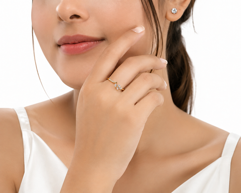 Elegant Floral CZ Gold Ring