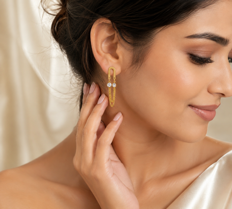 Gold Crystal Chain Drop Earrings