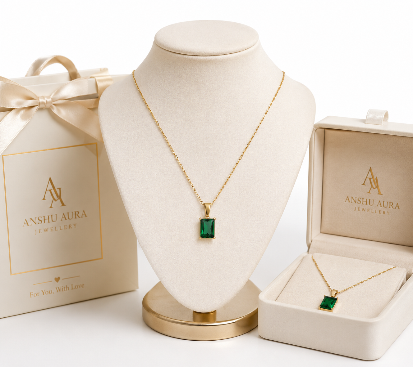 Emerald Green Rectangle Pendant Necklace