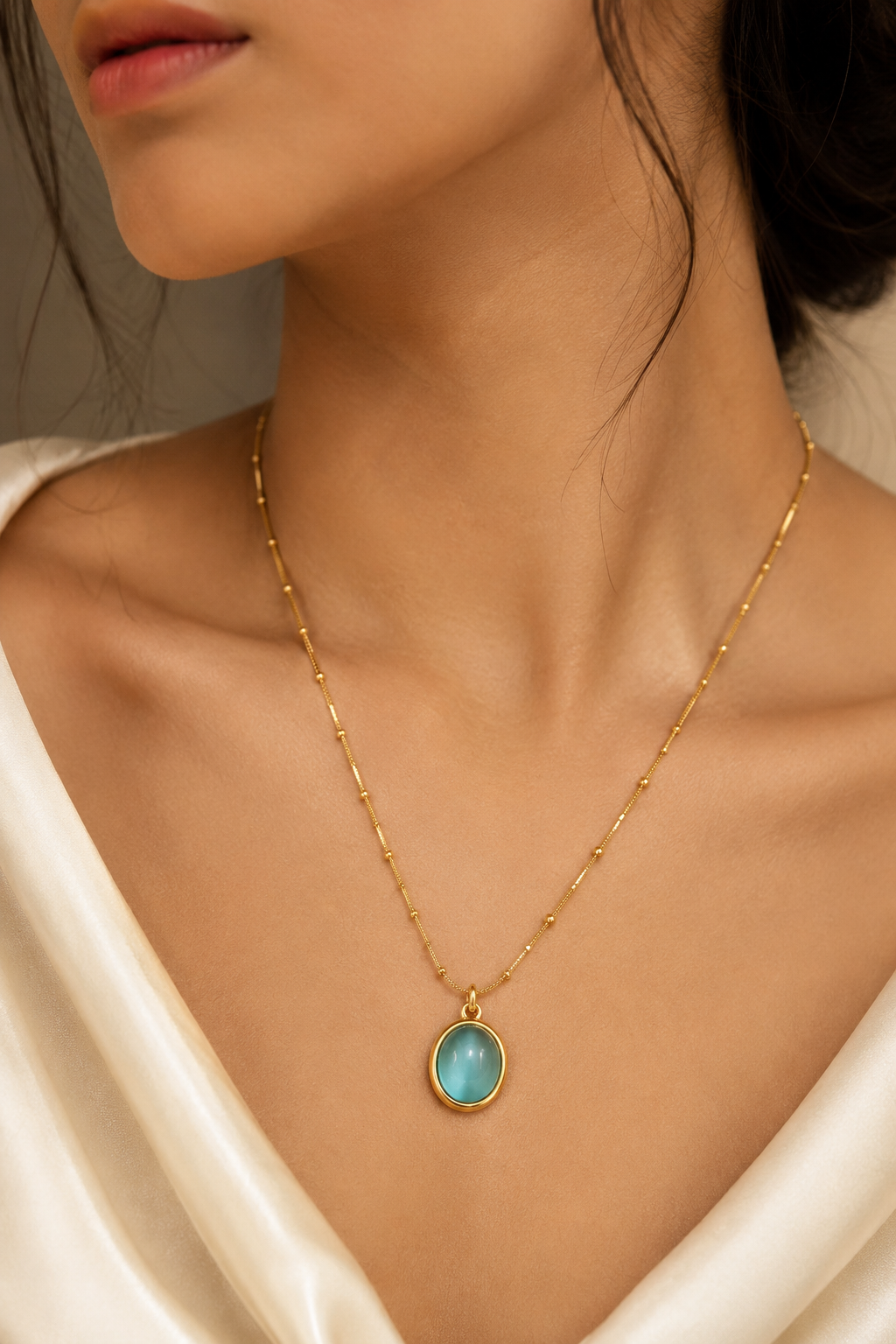 Aqua Elegance Gold Pendant Necklace