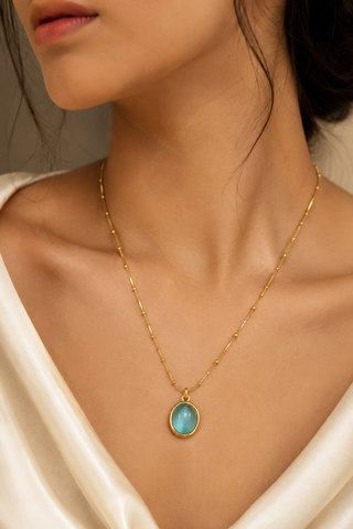 Aqua Elegance Gold Pendant Necklace