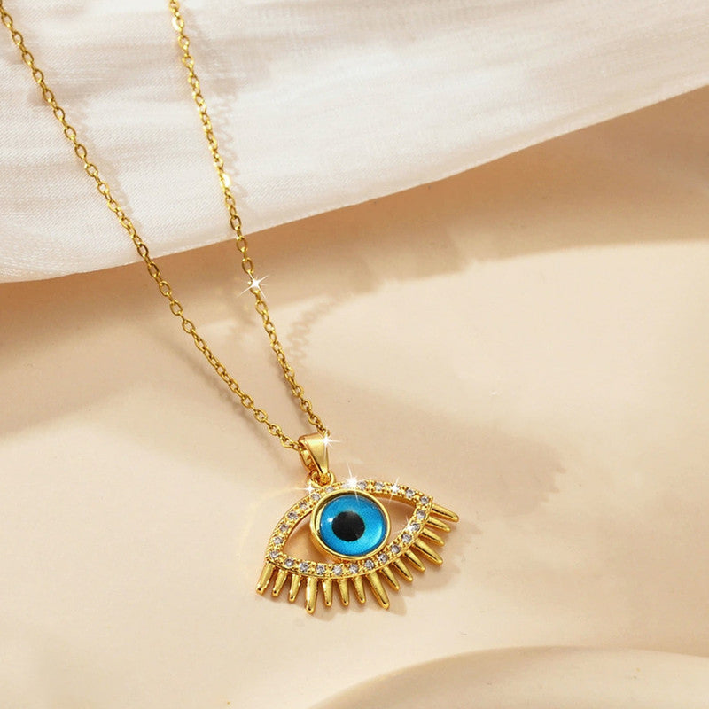 Mystic Azure: Handcrafted 18K Gold Plated Evil Eye Pendant Necklace