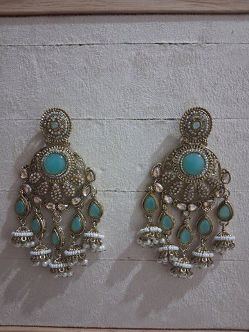 Royal Bahubali Kundan Chandbali Earrings with Triple Jhumki Drops