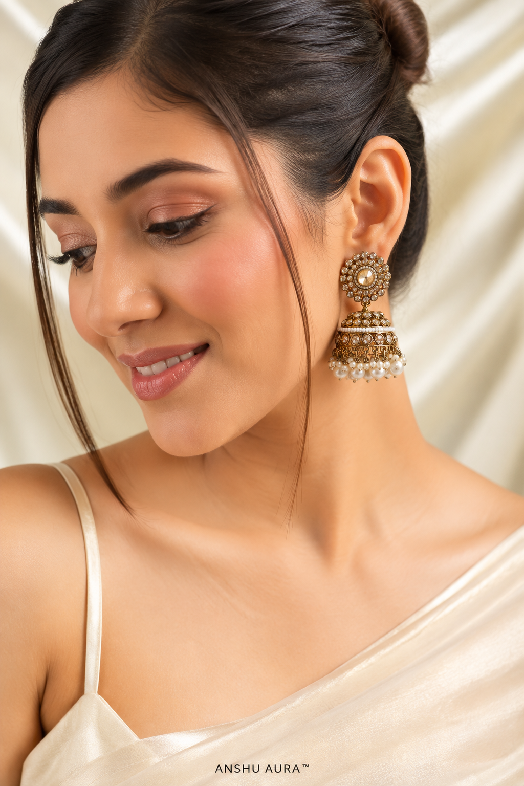 Premium Kundan Pearl Jhumka Earrings for Women | Gold-Tone Traditional Ethnic Earrings