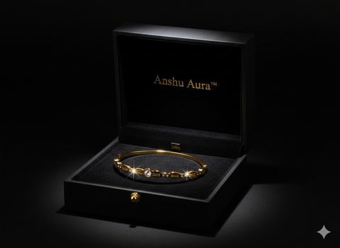 Anshu Aura™ Elegant Gold-Plated Crystal Bangle – Timeless Geometric Design