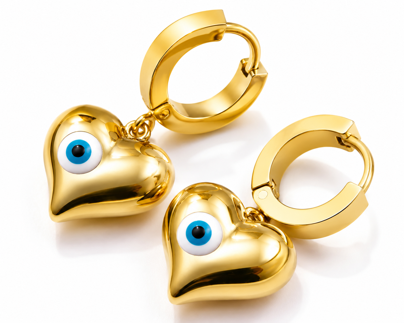 Evil Eye Heart Huggie Earrings